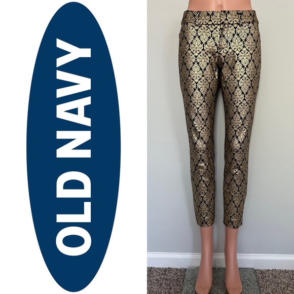 Old Navy Pants - EUC!! Old Navy Mid Rise Gold Black Brocade Foil Print Pixie Ankle 0 Reg